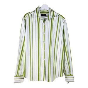 Etro White & Green Stripe Button Down Shirt Size 39